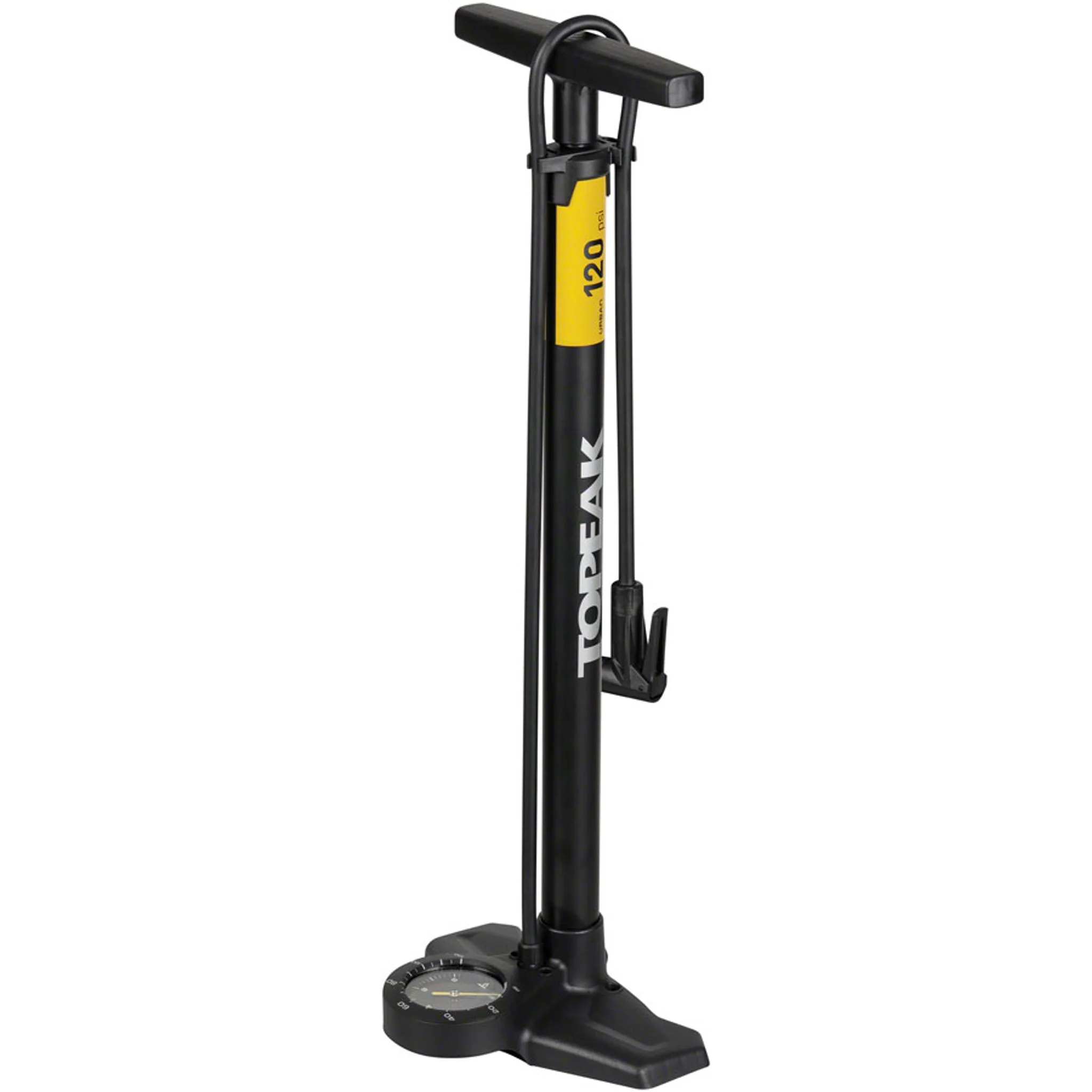 Joeblow Urban Ex Floor Pump - Steel Barrel / Plastic Base, 3.5" Base Mount Gauge, 120 Psi /8 Bar, Smarthead, Black/Sand