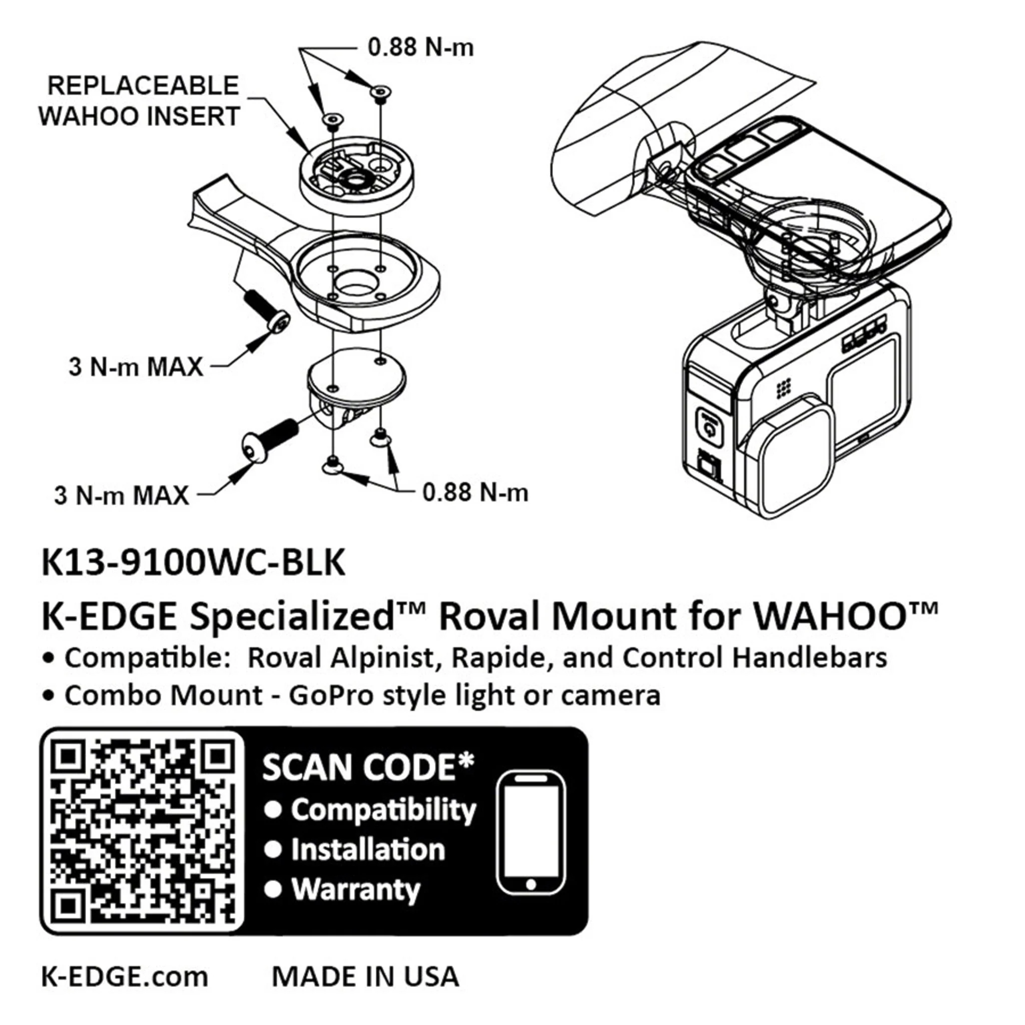 K-EDGE Wahoo Specialized Roval Combo Mount - Black Anodized, Compatible up to Garmin 1050 - Image 4